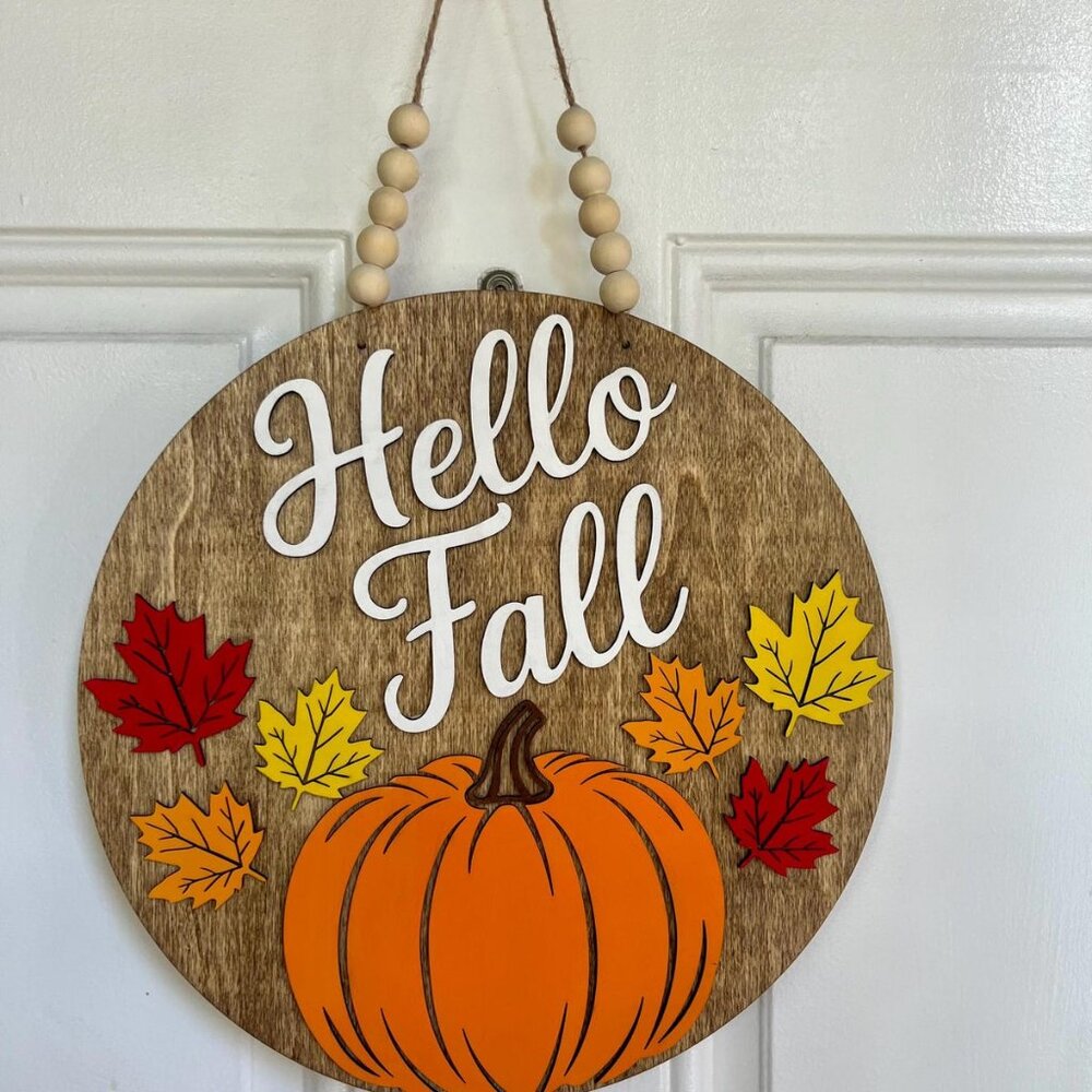 "Hello Fall" Wooden Door Hanging Board - Warm & Cute Autumn Decoration